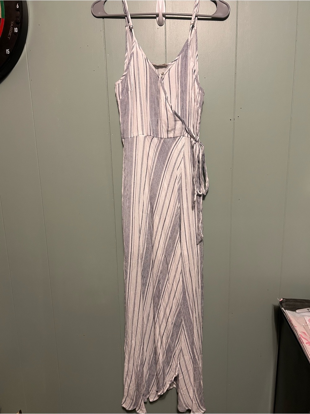 Altar'd State Blue and White Striped Wrap-Style Maxi Dress
